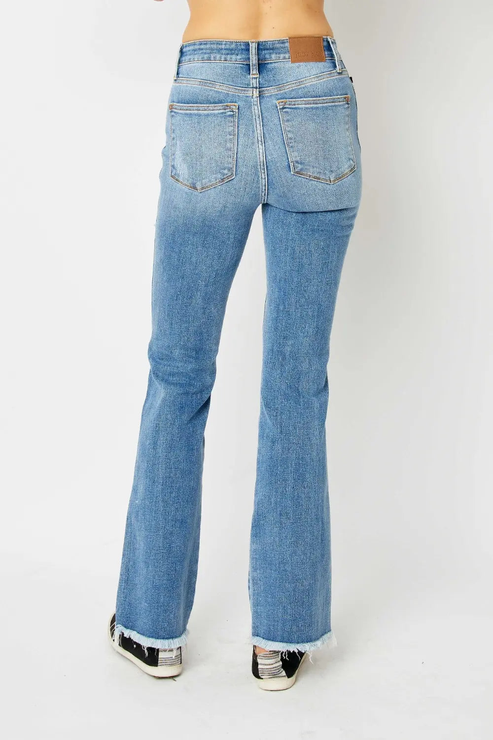 Judy Blue Full Size Distressed Raw Hem Bootcut Jeans - Kittybear Krafts