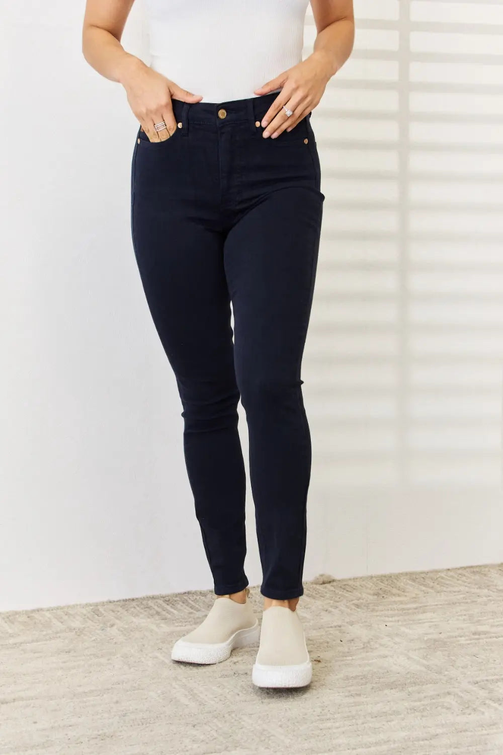 Judy Blue Full Size Garment Dyed Tummy Control Skinny Jeans Trendsi