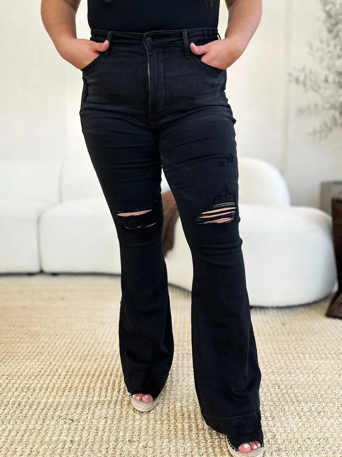 Judy Blue Full Size High Waist Distressed Flare Jeans Trendsi