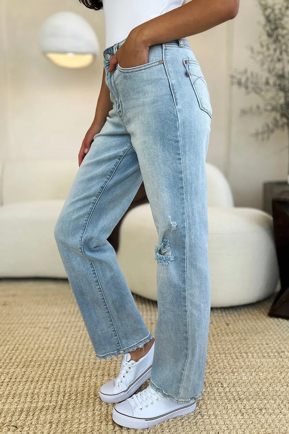 Judy Blue Full Size High Waist Distressed Straight Jeans - Kittybear Krafts