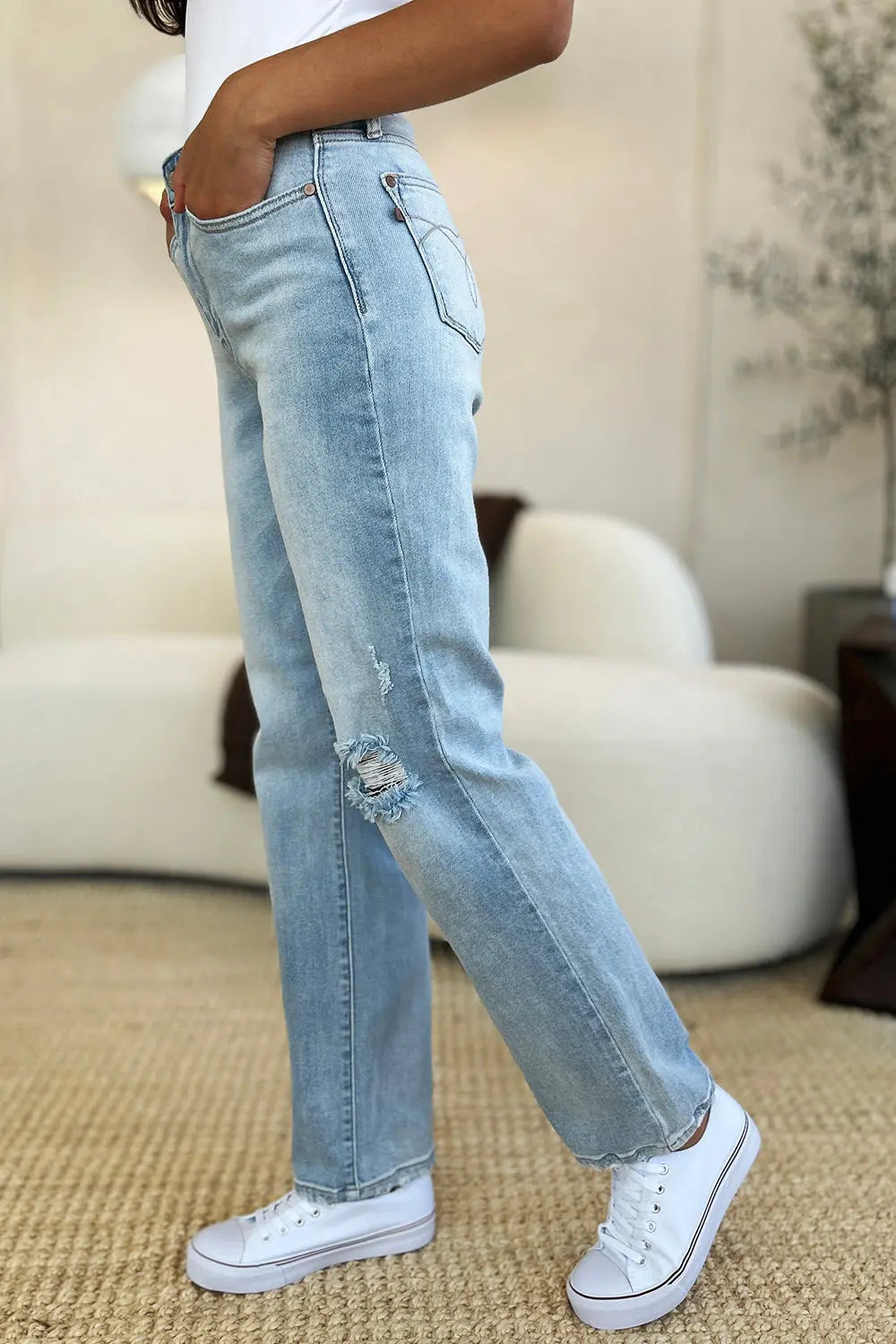 Judy Blue Full Size High Waist Distressed Straight Jeans - Kittybear Krafts