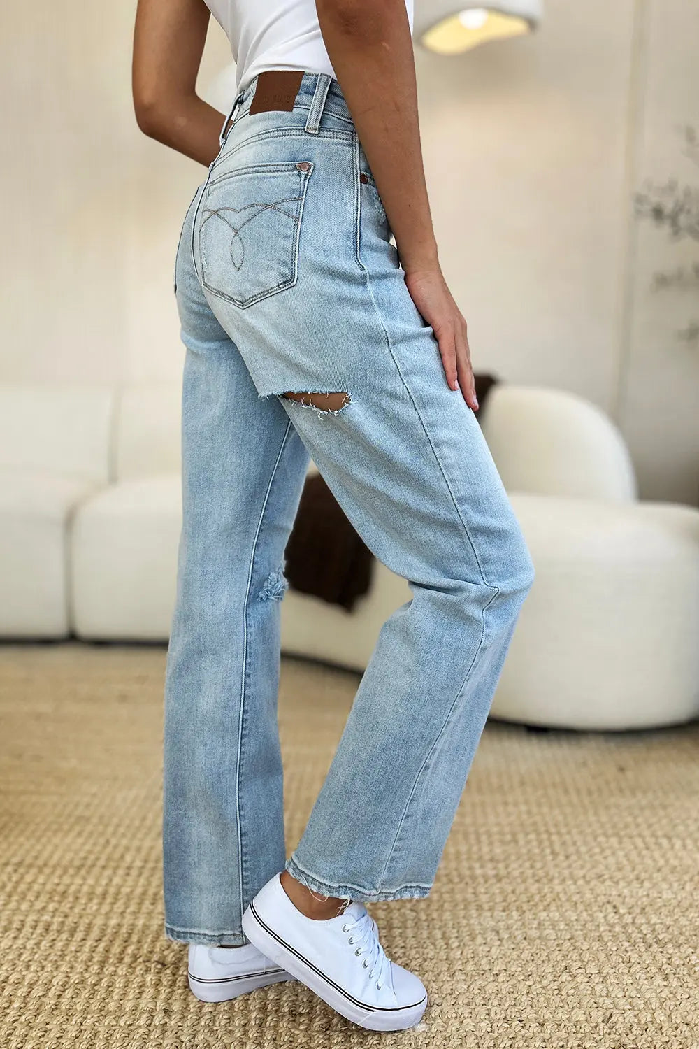 Judy Blue Full Size High Waist Distressed Straight Jeans - Kittybear Krafts