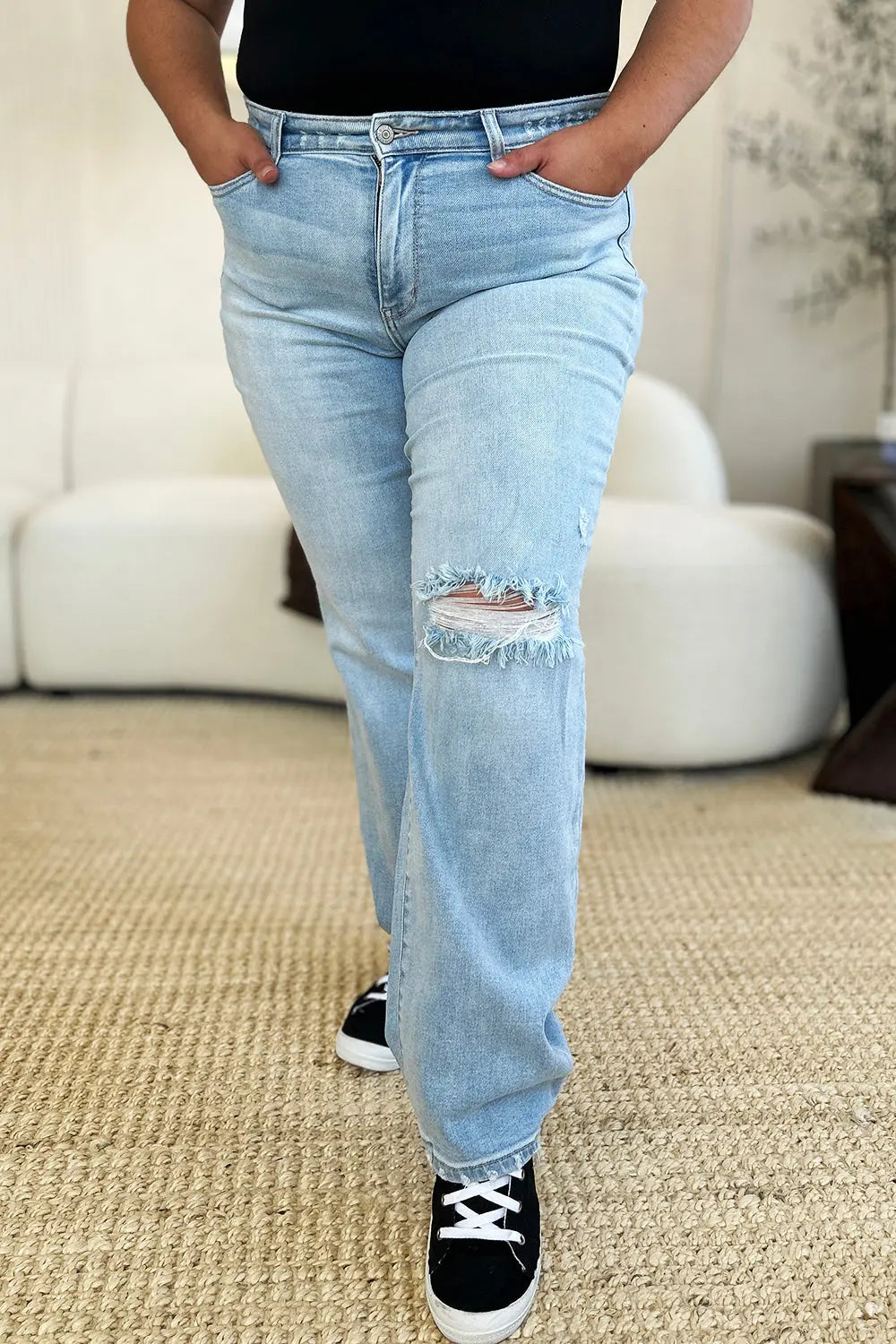 Judy Blue Full Size High Waist Distressed Straight Jeans - Kittybear Krafts