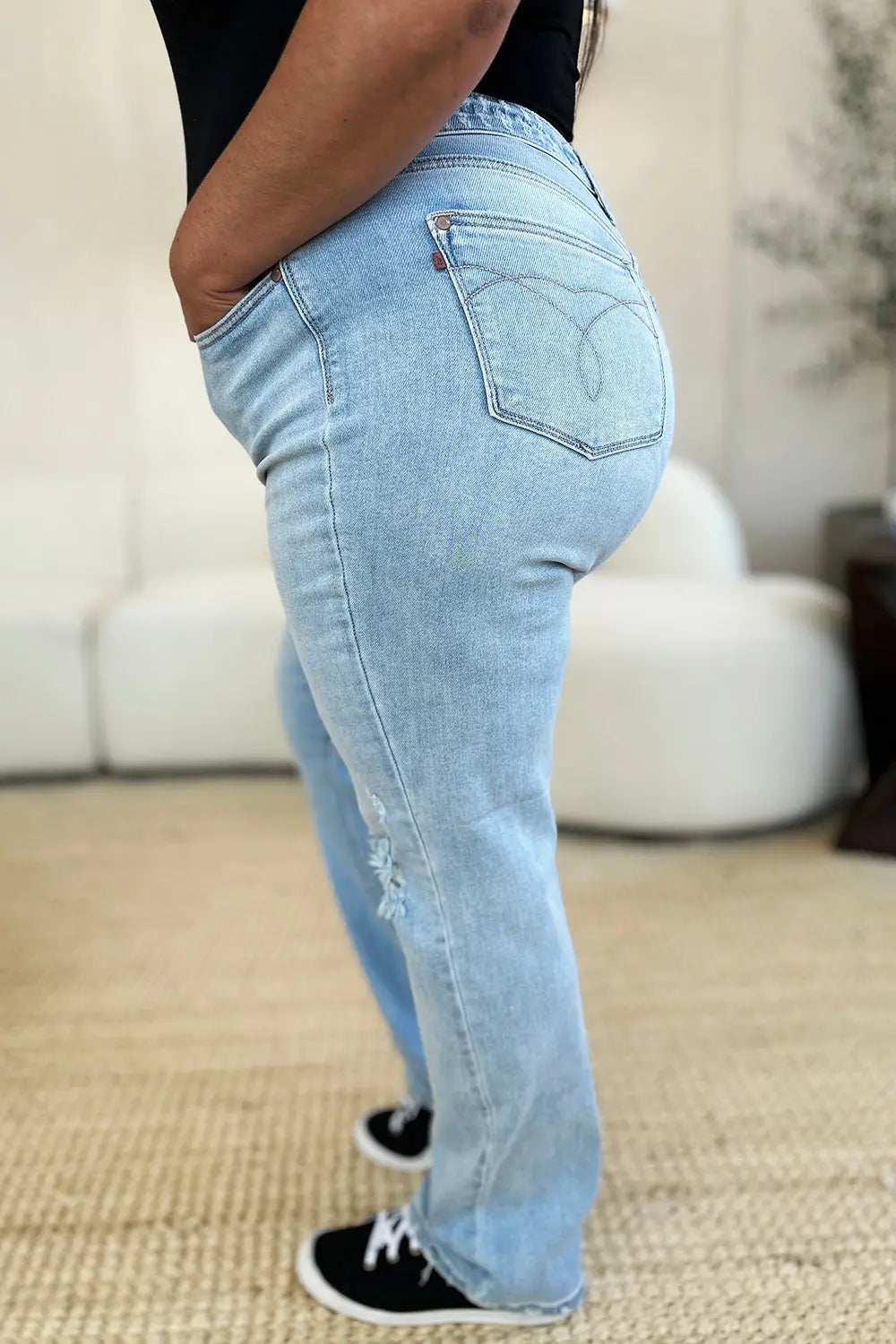 Judy Blue Full Size High Waist Distressed Straight Jeans - Kittybear Krafts