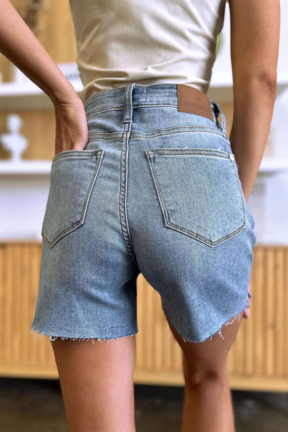 Judy Blue Full Size High Waist Raw Hem Denim Shorts Trendsi