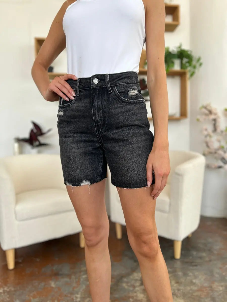 Judy Blue Full Size High Waist Rigid Magic Denim Shorts - Kittybear Krafts