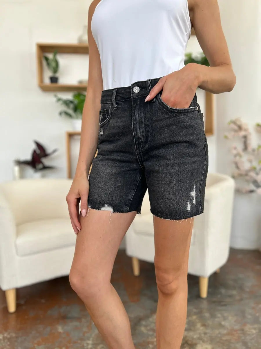 Judy Blue Full Size High Waist Rigid Magic Denim Shorts - Kittybear Krafts