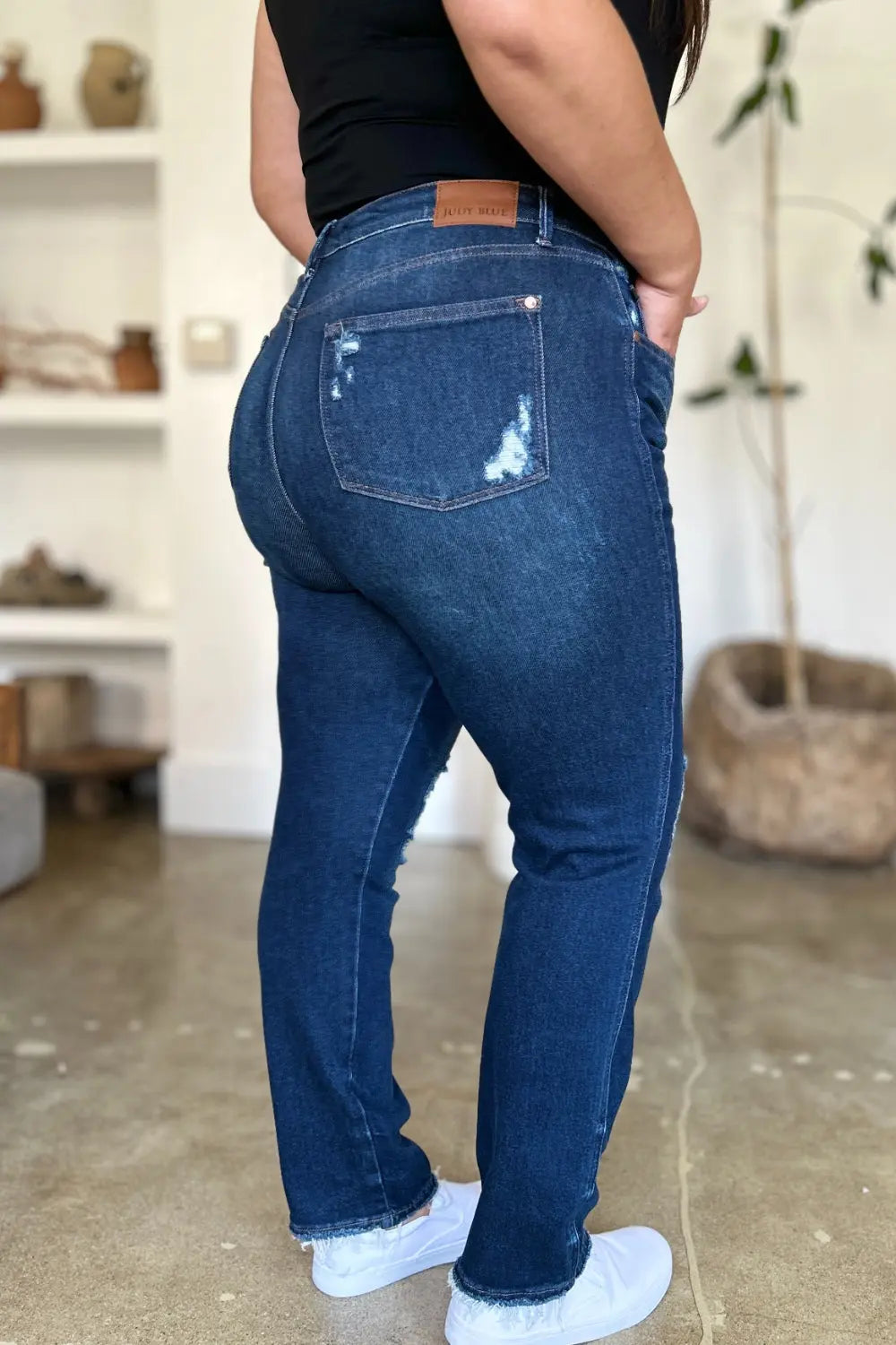 Judy Blue Full Size High Waist Rigid Magic Heavy Destroy Straight Jeans - Kittybear Krafts