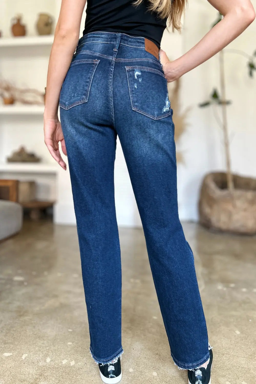 Judy Blue Full Size High Waist Rigid Magic Heavy Destroy Straight Jeans - Kittybear Krafts