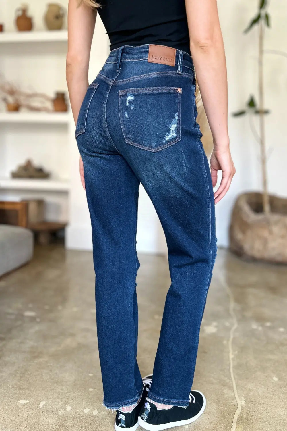 Judy Blue Full Size High Waist Rigid Magic Heavy Destroy Straight Jeans - Kittybear Krafts