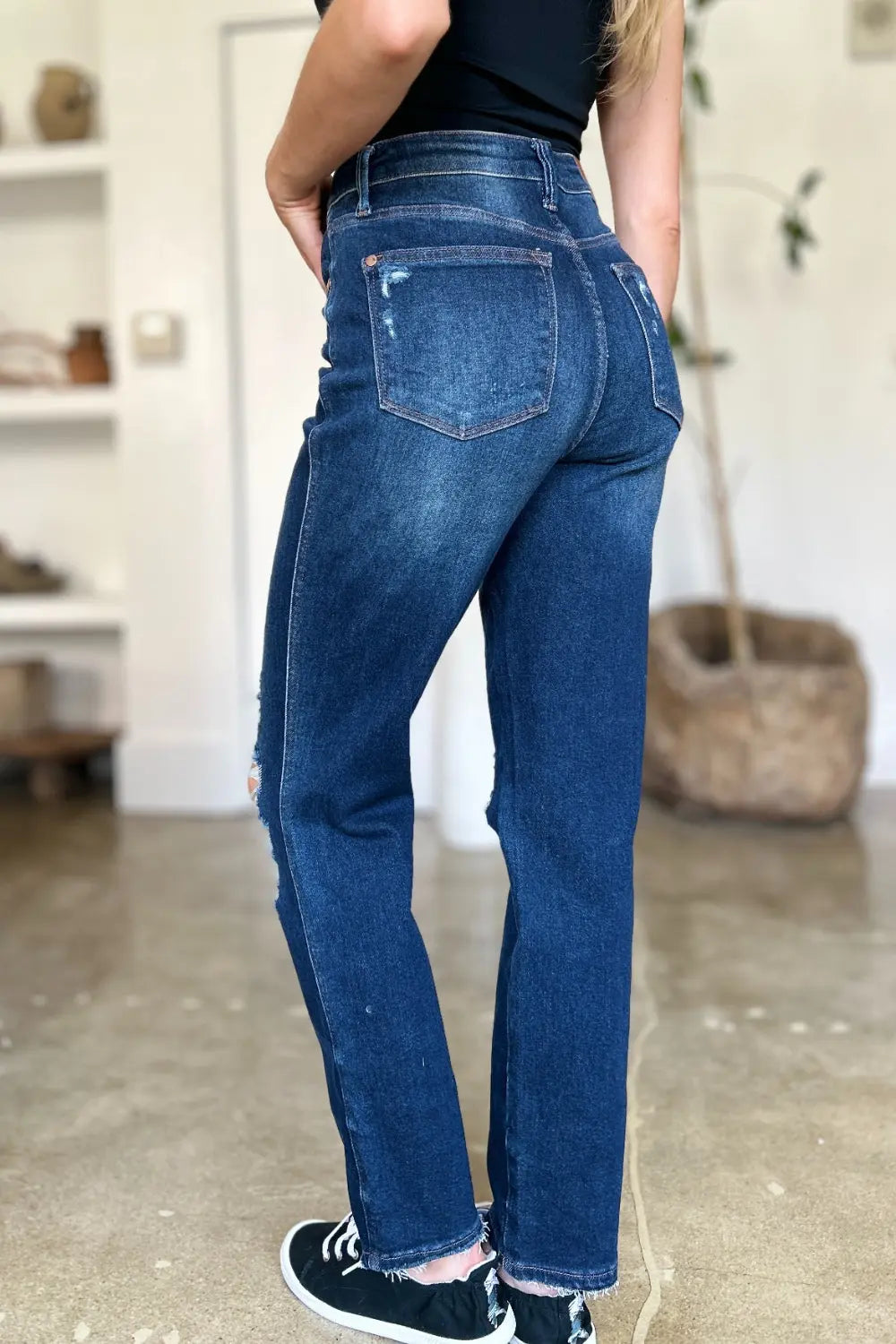 Judy Blue Full Size High Waist Rigid Magic Heavy Destroy Straight Jeans - Kittybear Krafts