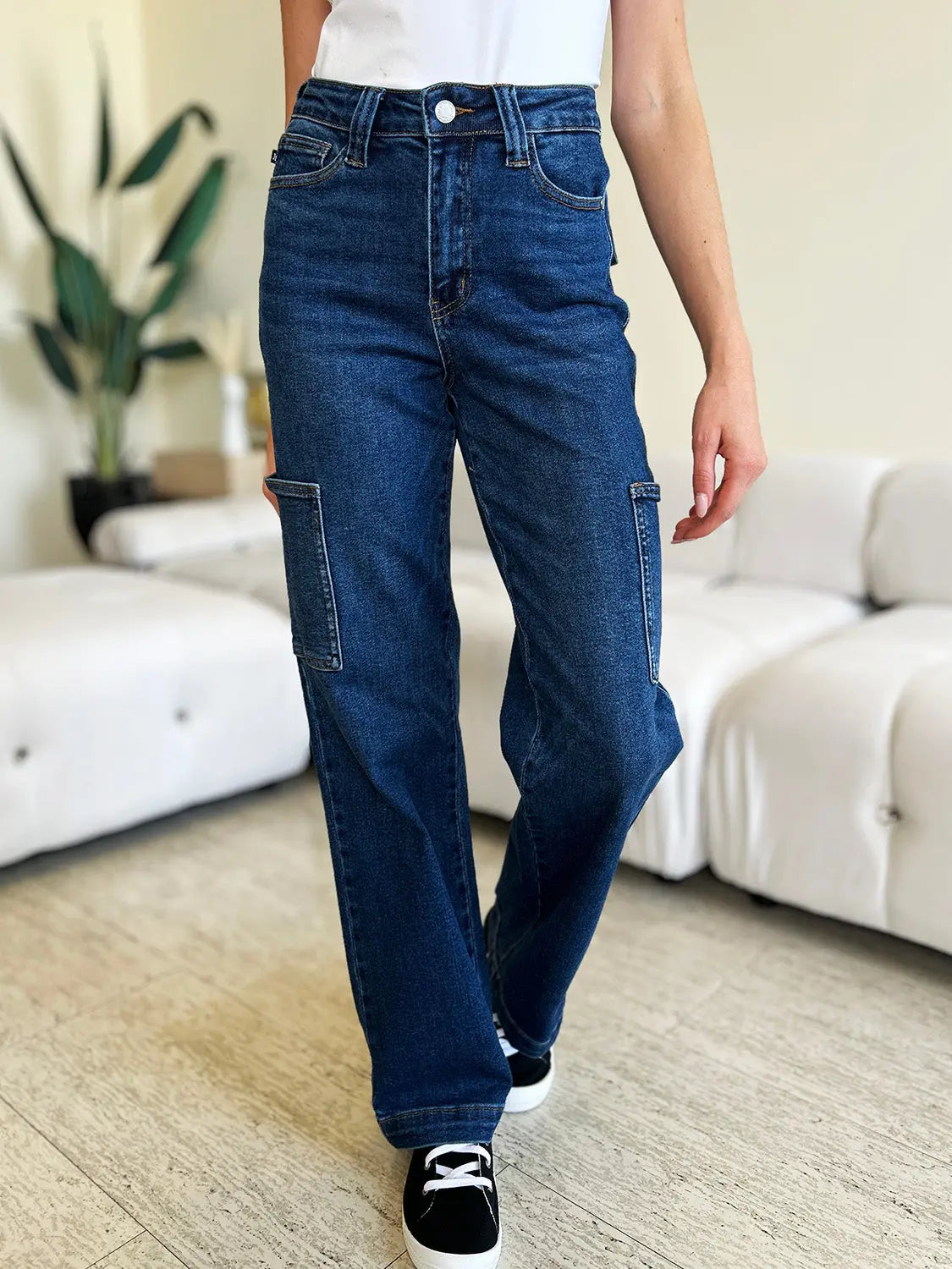 Judy Blue Full Size High Waist Straight Cargo Jeans Trendsi