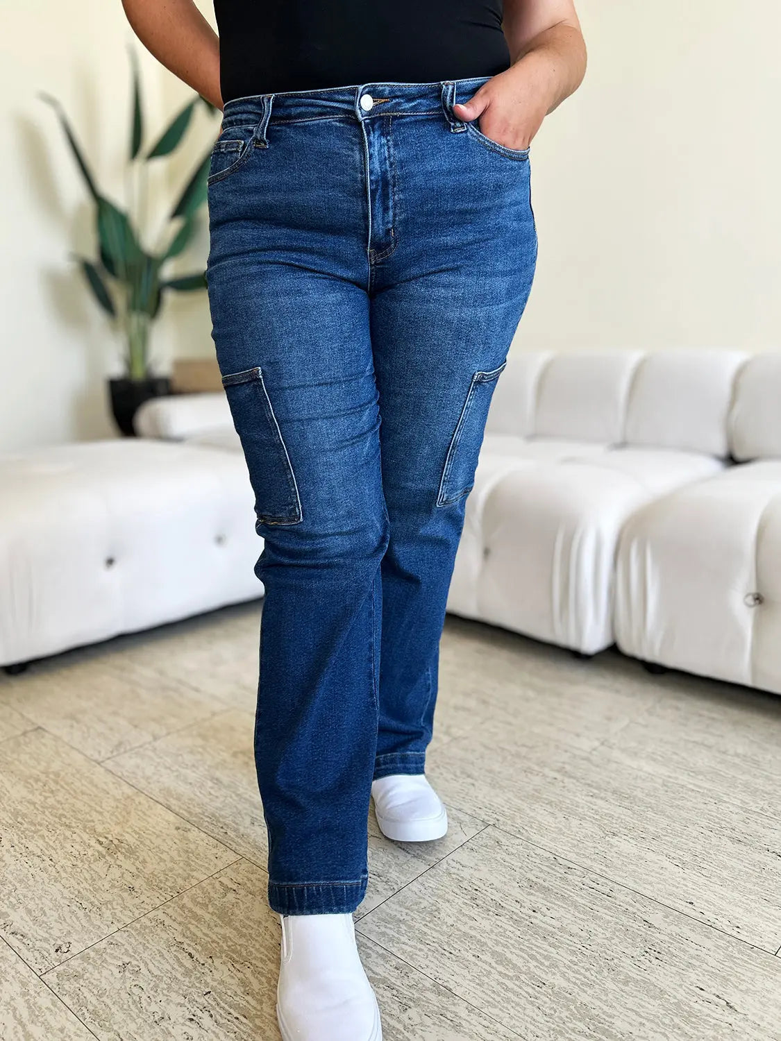 Judy Blue Full Size High Waist Straight Cargo Jeans Trendsi