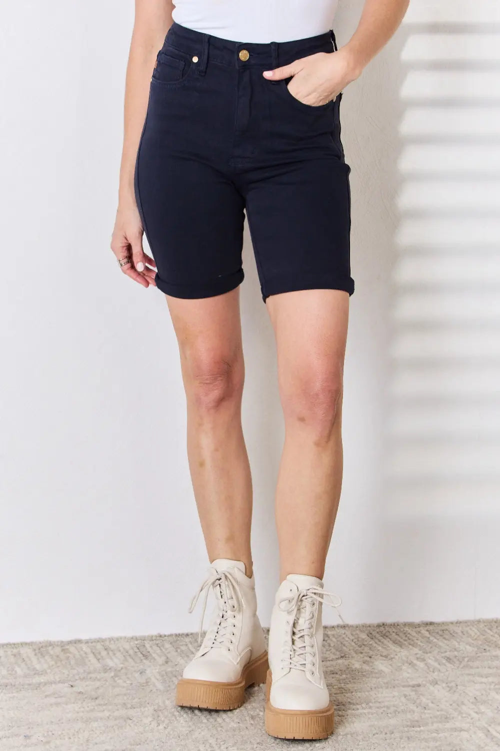 Judy Blue Full Size High Waist Tummy Control Bermuda Shorts Trendsi