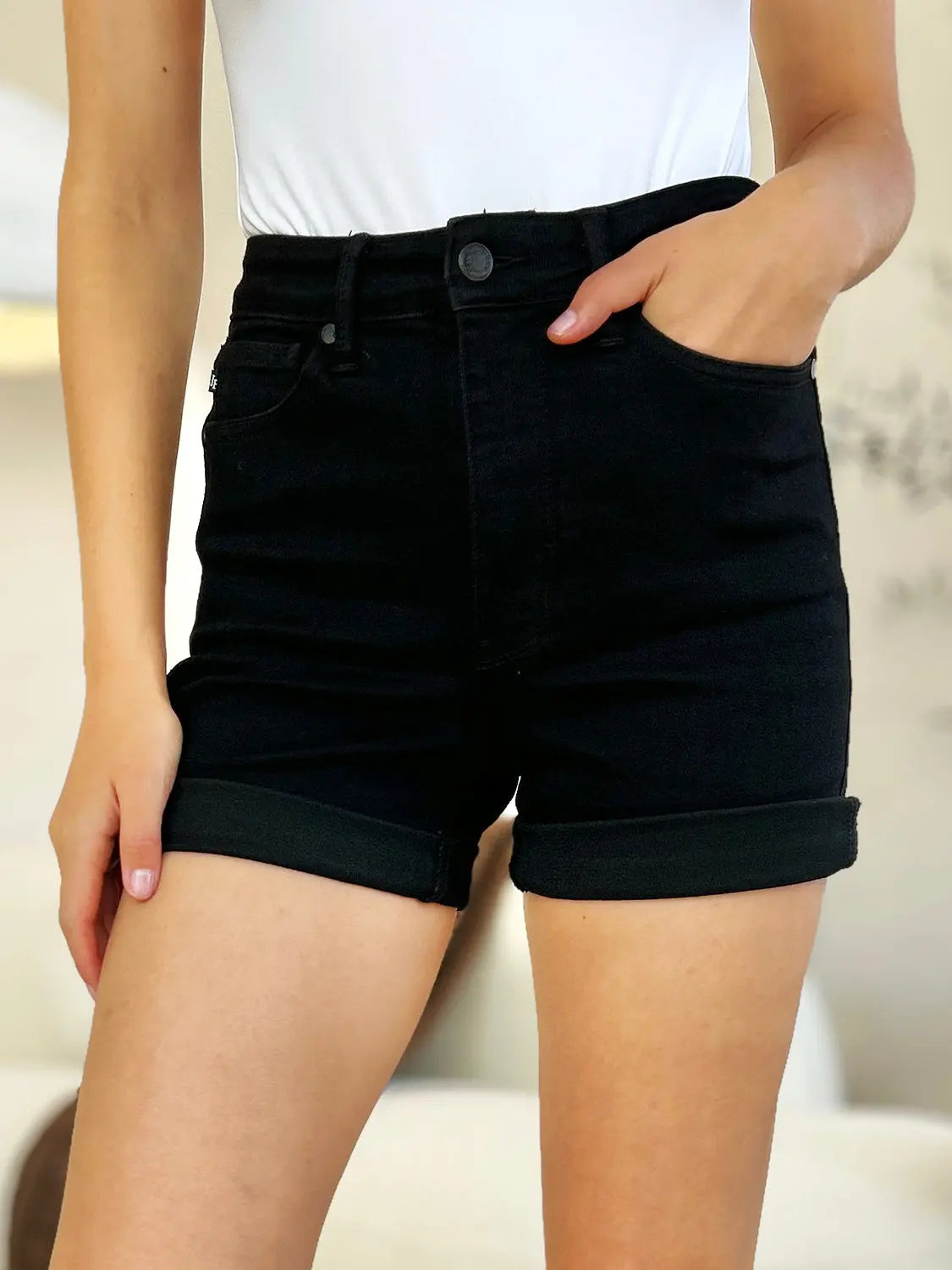 Judy Blue Full Size High Waist Tummy Control Cuffed Denim Shorts Trendsi