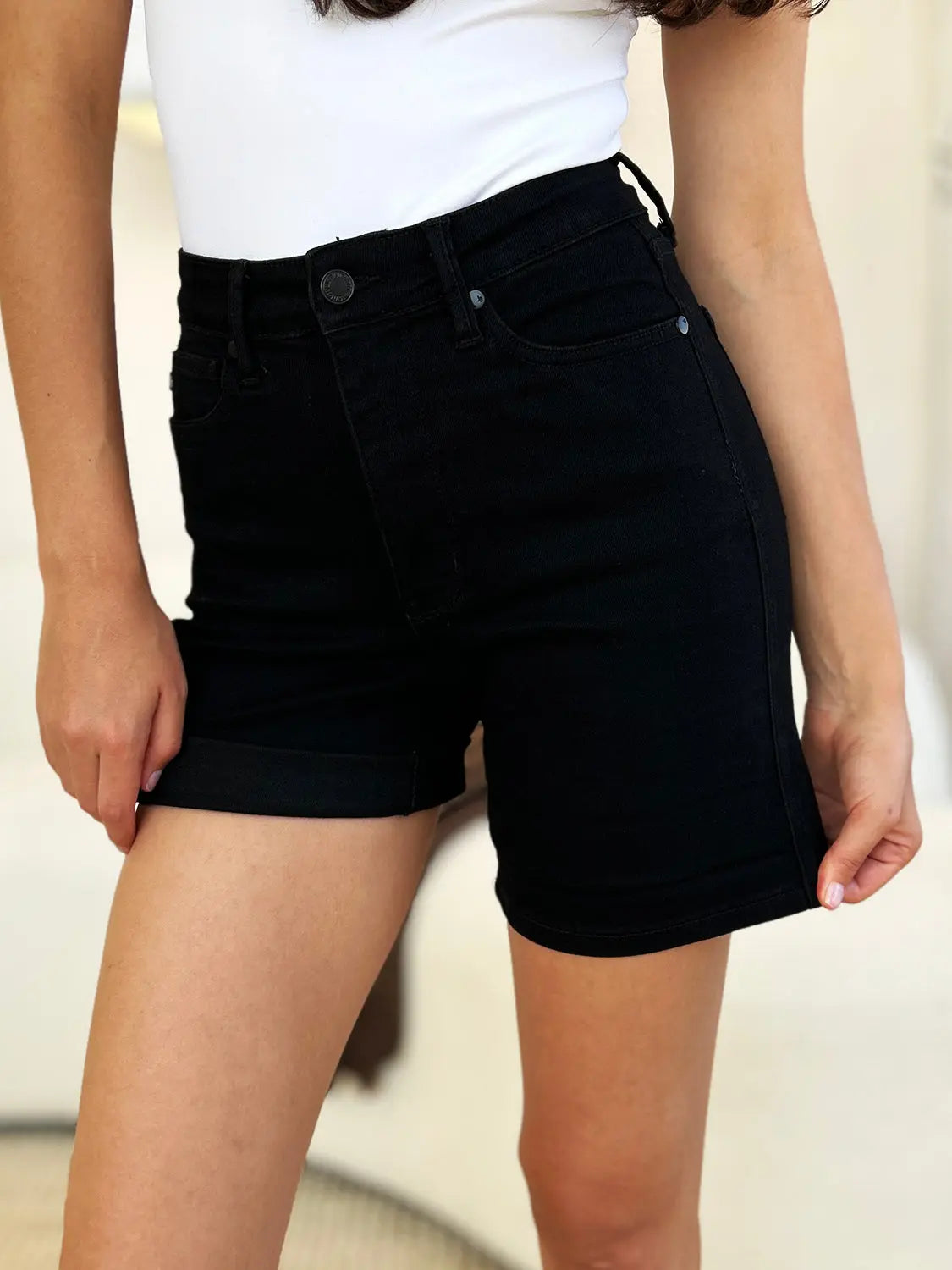 Judy Blue Full Size High Waist Tummy Control Cuffed Denim Shorts Trendsi