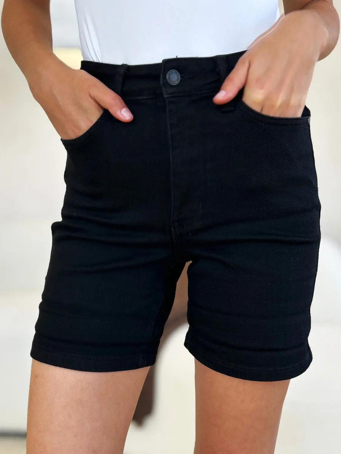 Judy Blue Full Size High Waist Tummy Control Cuffed Denim Shorts Trendsi