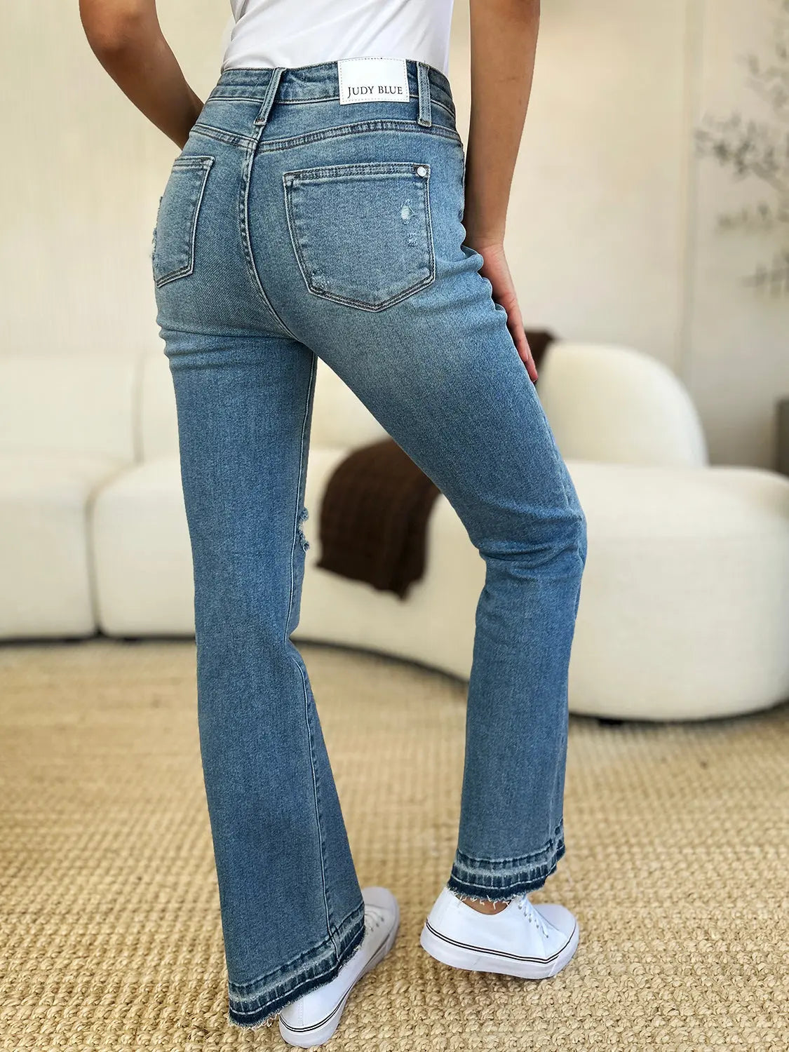 Judy Blue Full Size Mid Rise Destroyed Hem Distressed Jeans - Kittybear Krafts