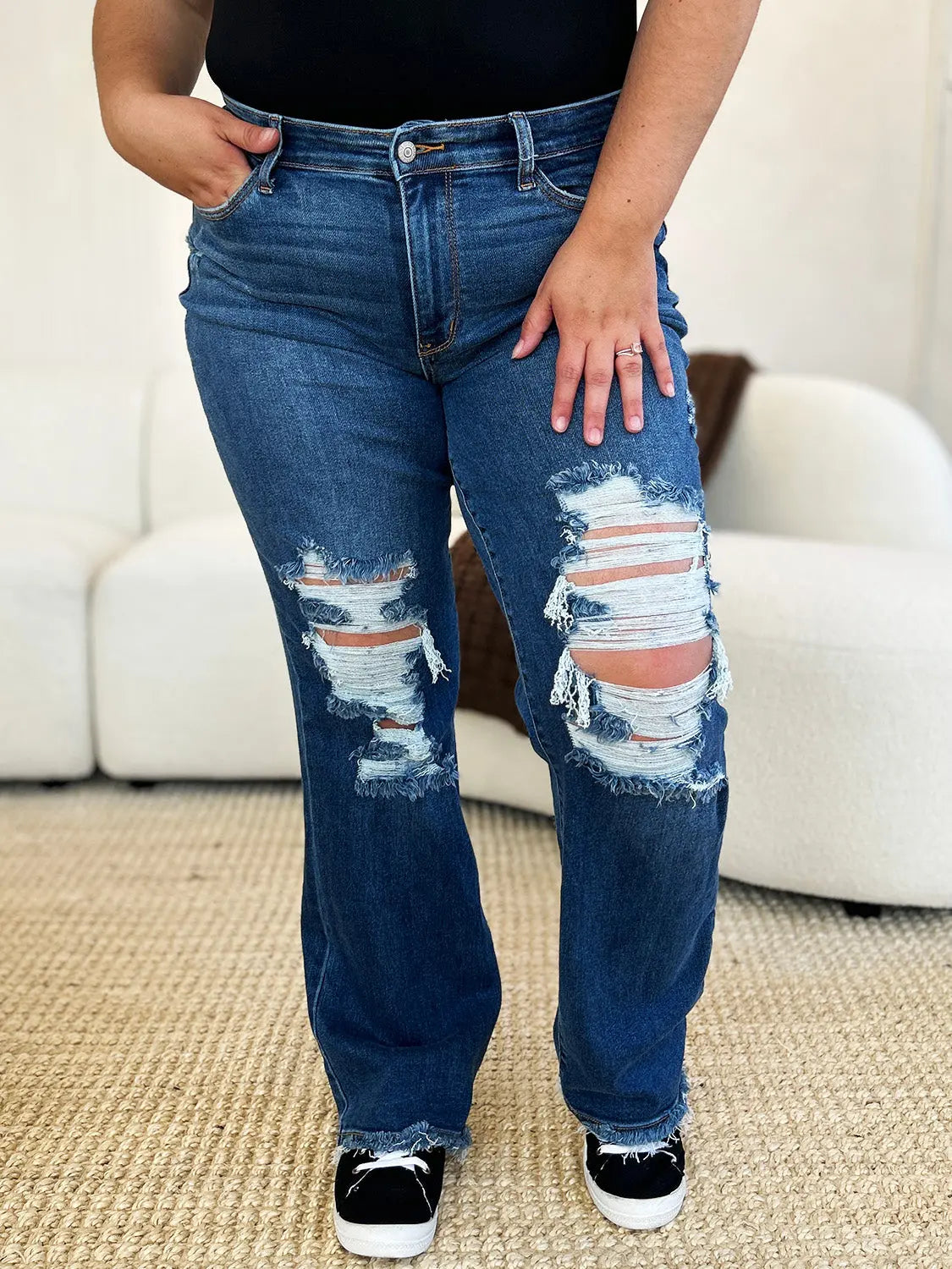 Judy Blue Full Size Mid Rise Distressed Raw Hem Jeans - Kittybear Krafts