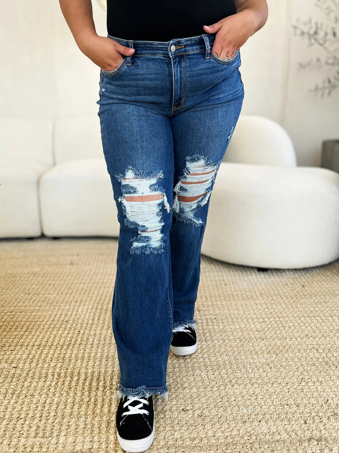 Judy Blue Full Size Mid Rise Distressed Raw Hem Jeans - Kittybear Krafts