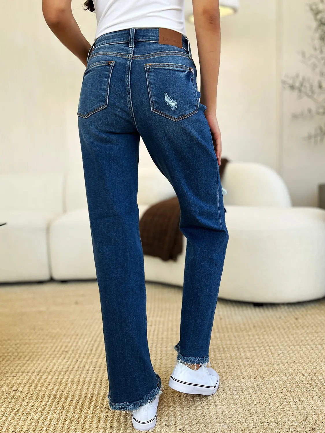 Judy Blue Full Size Mid Rise Distressed Raw Hem Jeans - Kittybear Krafts