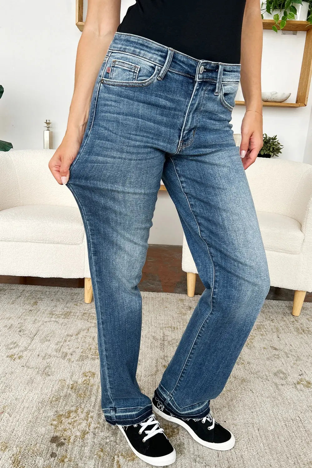 Judy Blue Full Size Mid Rise Release Hem Jeans - Kittybear Krafts