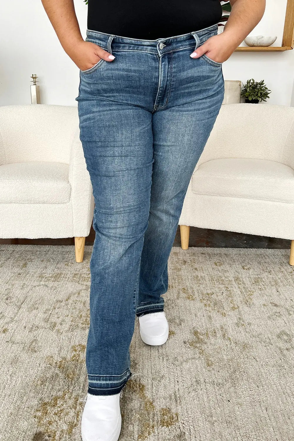 Judy Blue Full Size Mid Rise Release Hem Jeans - Kittybear Krafts