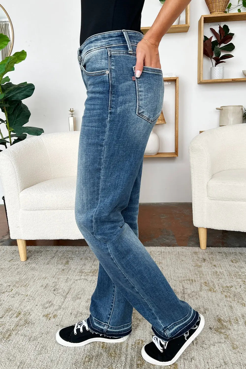 Judy Blue Full Size Mid Rise Release Hem Jeans - Kittybear Krafts