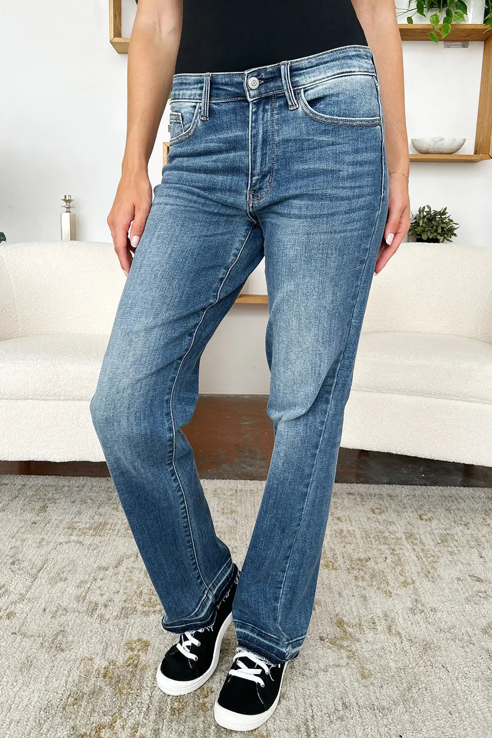 Judy Blue Full Size Mid Rise Release Hem Jeans - Kittybear Krafts