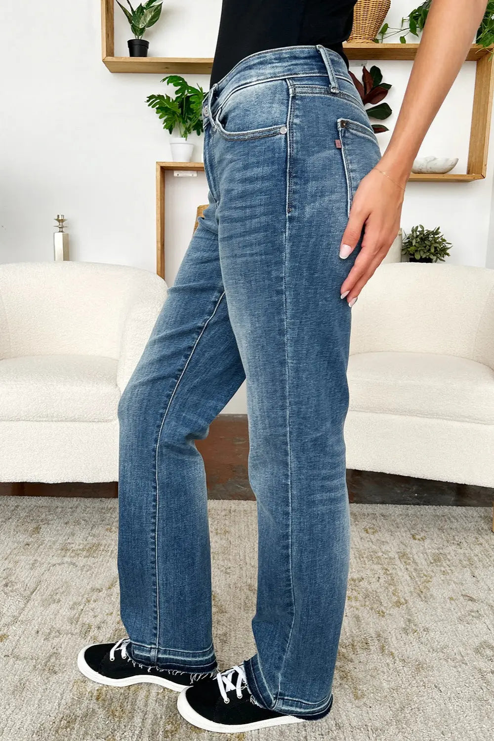 Judy Blue Full Size Mid Rise Release Hem Jeans - Kittybear Krafts