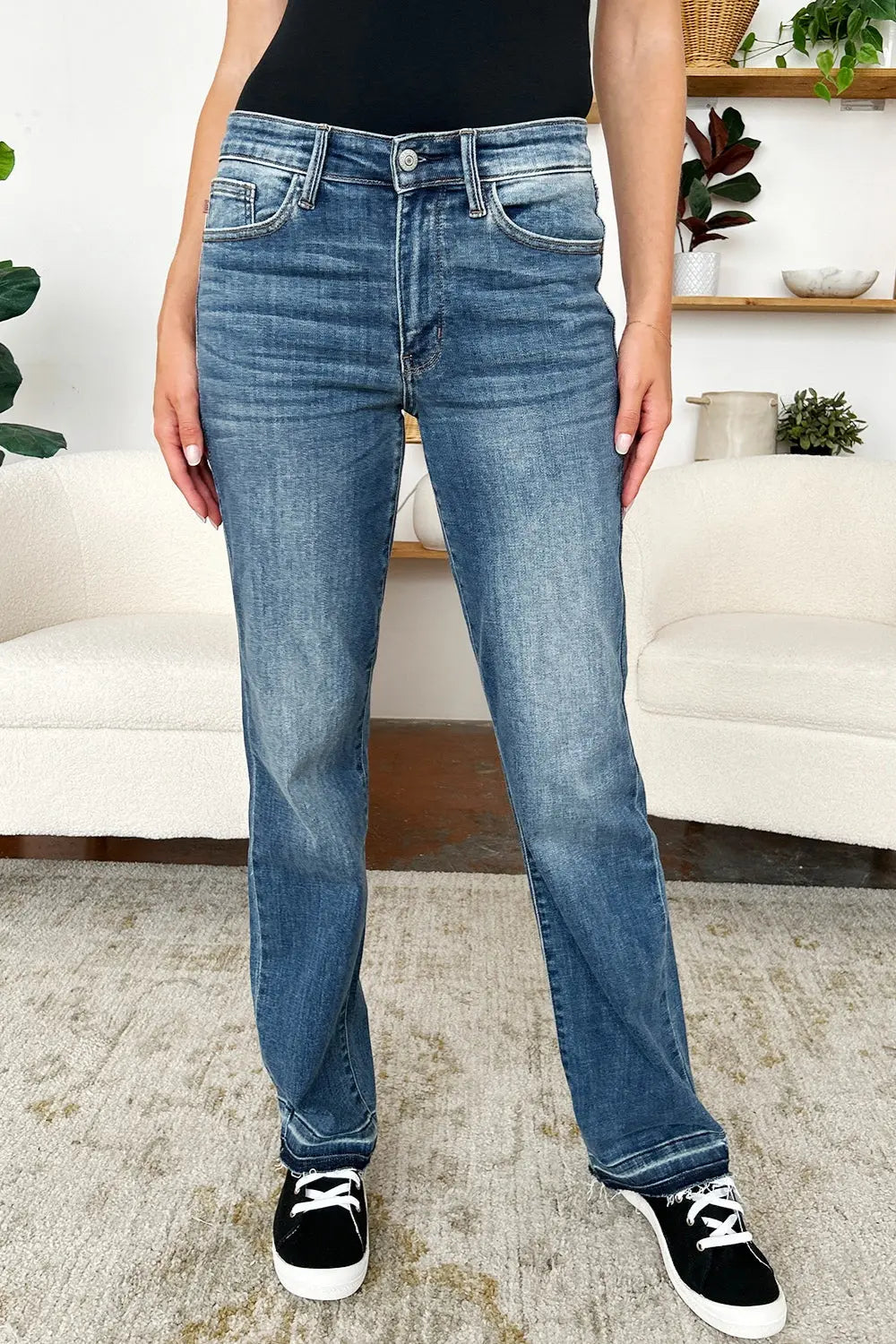 Judy Blue Full Size Mid Rise Release Hem Jeans - Kittybear Krafts