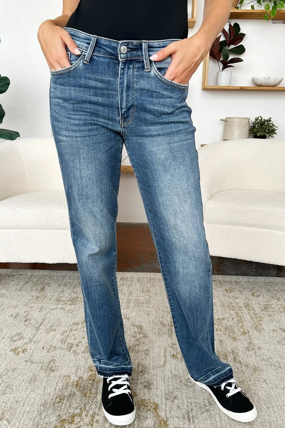 Judy Blue Full Size Mid Rise Release Hem Jeans - Kittybear Krafts