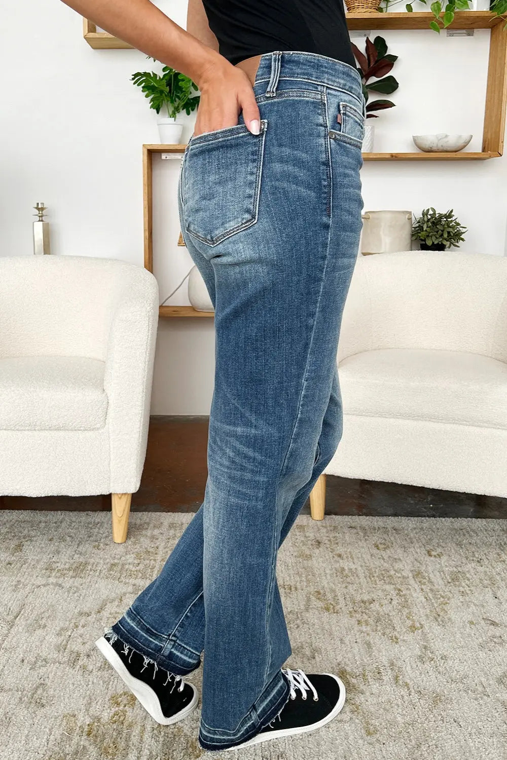 Judy Blue Full Size Mid Rise Release Hem Jeans - Kittybear Krafts