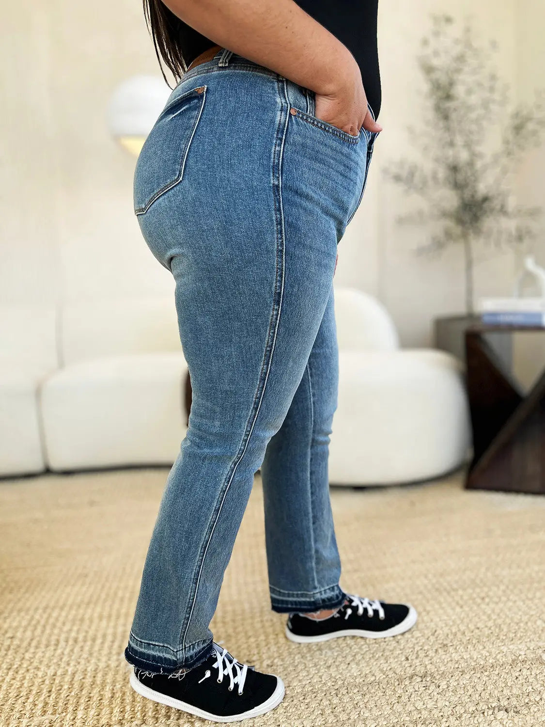 Judy Blue Full Size Mid Rise Rigid Magic Release Hem Jeans - Kittybear Krafts