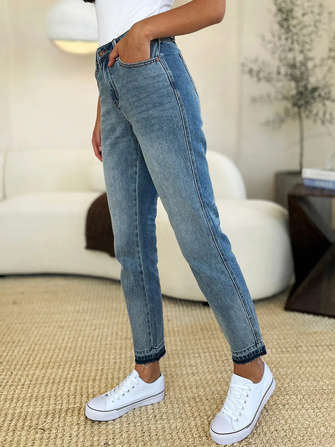 Judy Blue Full Size Mid Rise Rigid Magic Release Hem Jeans - Kittybear Krafts