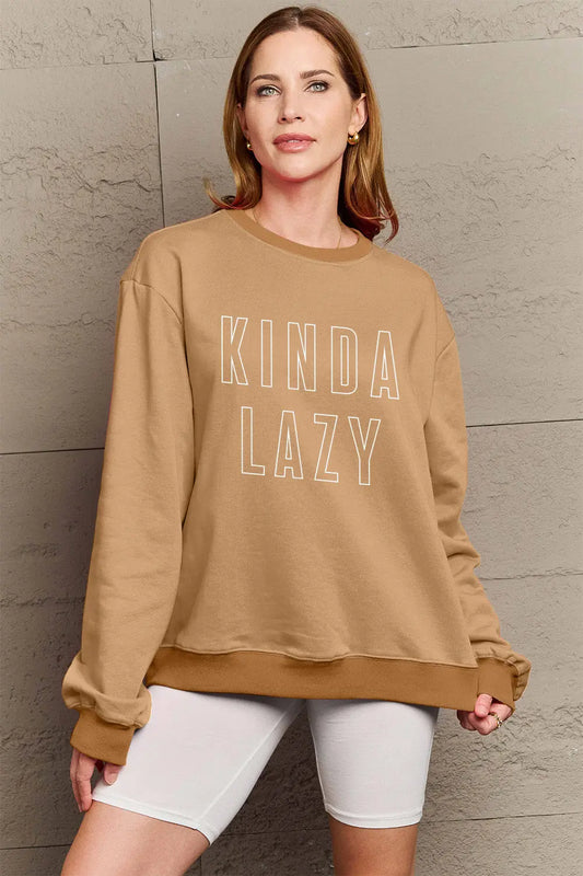 KINDA LAZY Graphic Round Neck Sweatshirt Trendsi