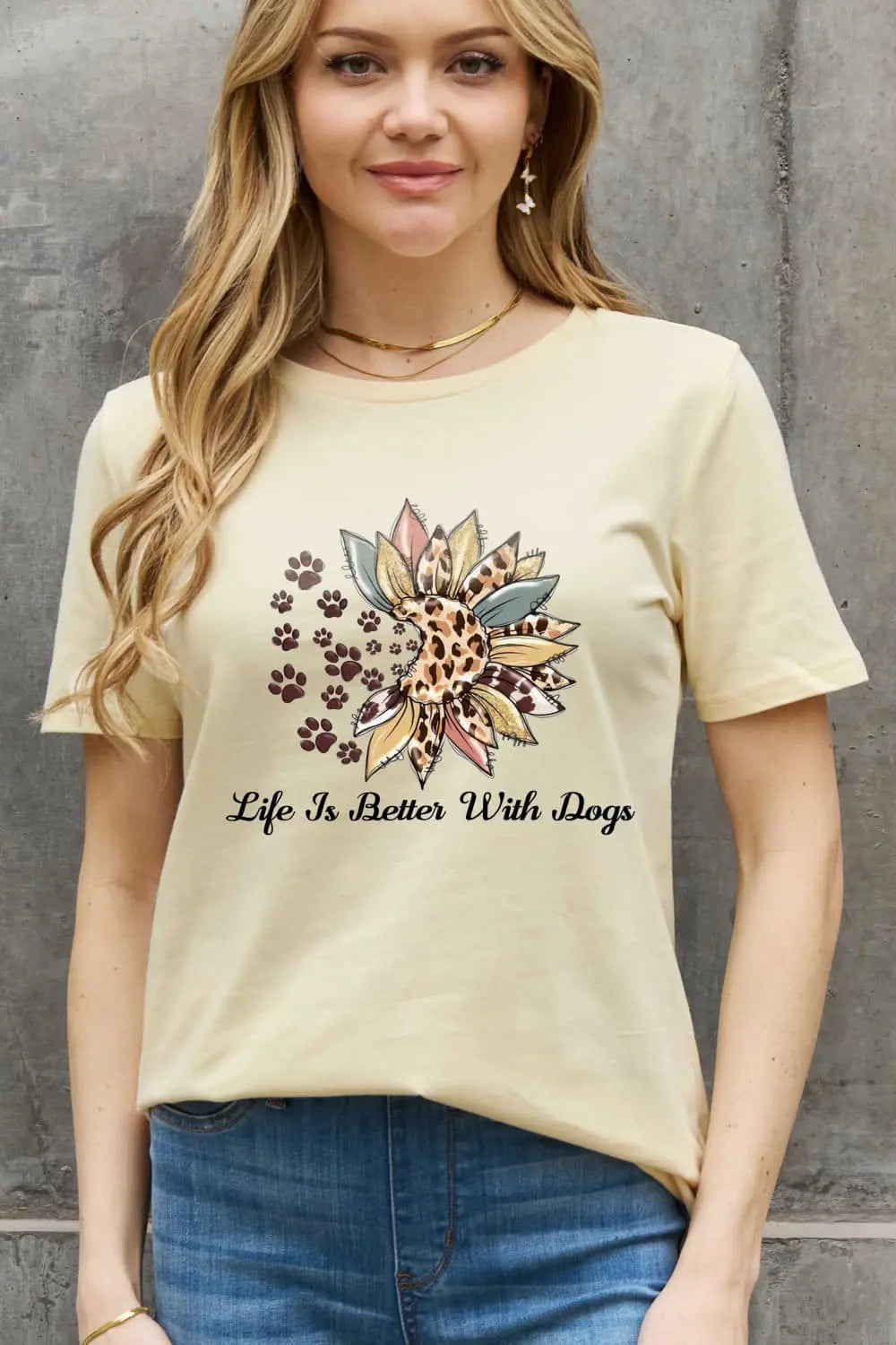 LIFE IS BETTER WITH DOGS Graphic Cotton T-shirt - Kittybear Krafts