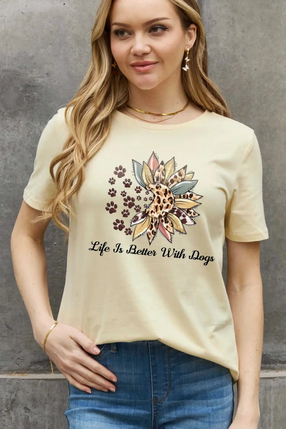 LIFE IS BETTER WITH DOGS Graphic Cotton T-shirt - Kittybear Krafts