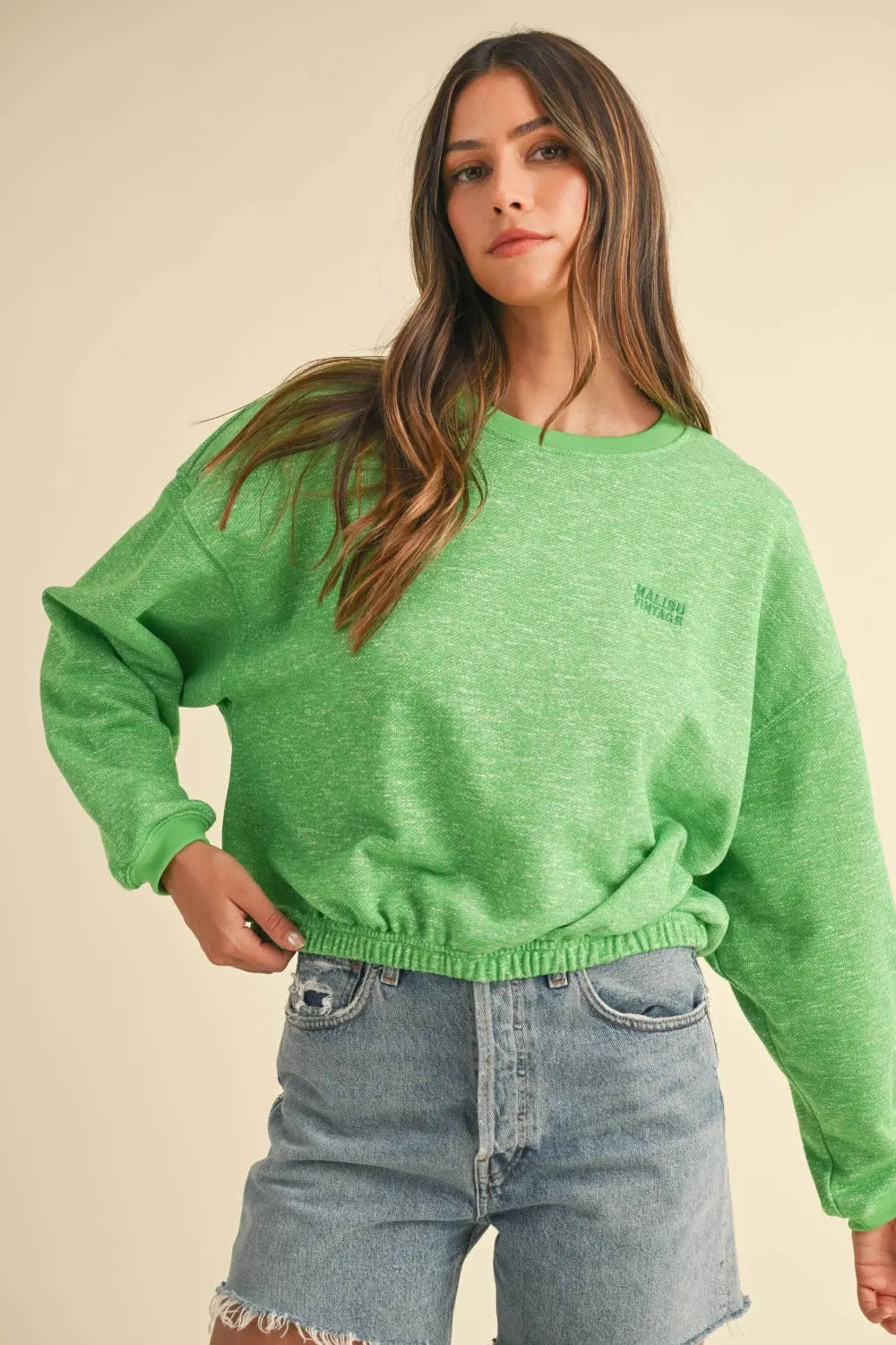 Malibu Vintage Embroidery Crop Sweatshirt - Kittybear Krafts