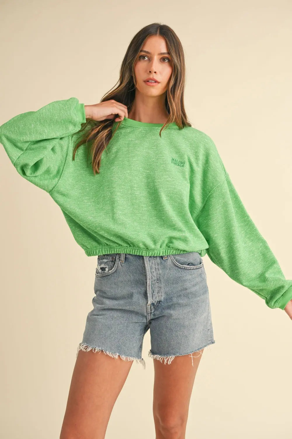 Malibu Vintage Embroidery Crop Sweatshirt - Kittybear Krafts