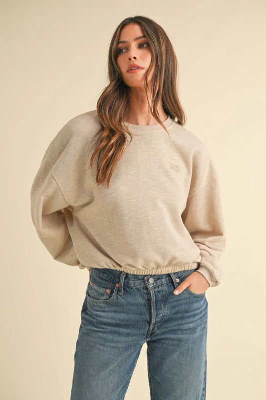 Malibu Vintage Round Neck Embroidery Crop Sweatshirt - Kittybear Krafts