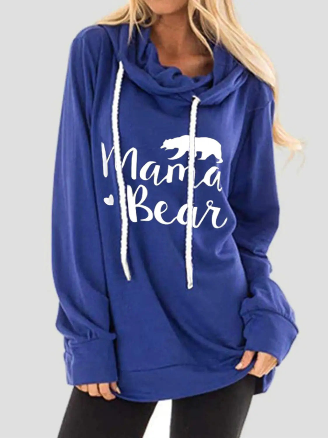 Mama Bear Drawstring Graphic Long Sleeve Pullover Hoodie Trendsi