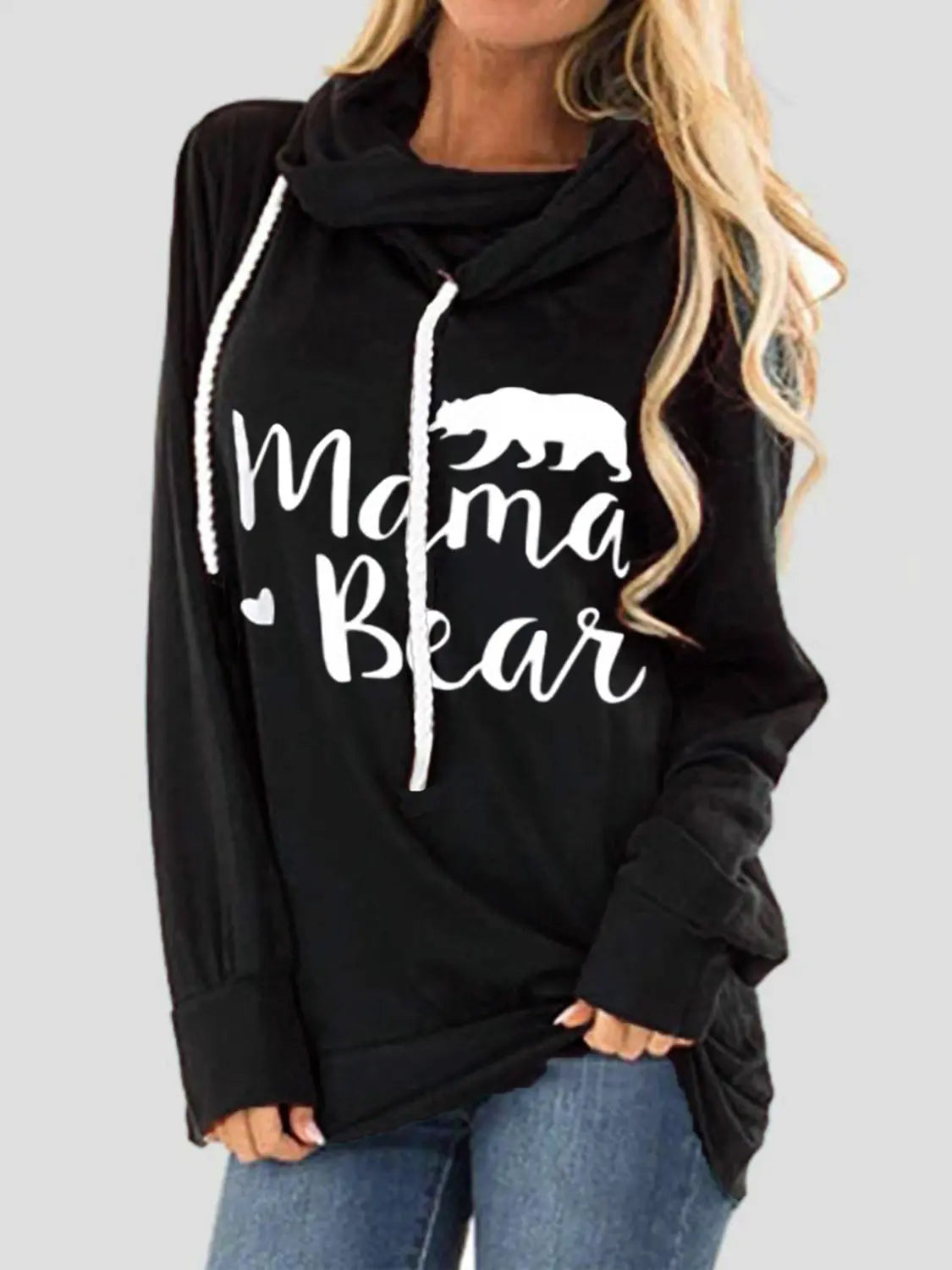 Mama Bear Drawstring Graphic Long Sleeve Pullover Hoodie Trendsi