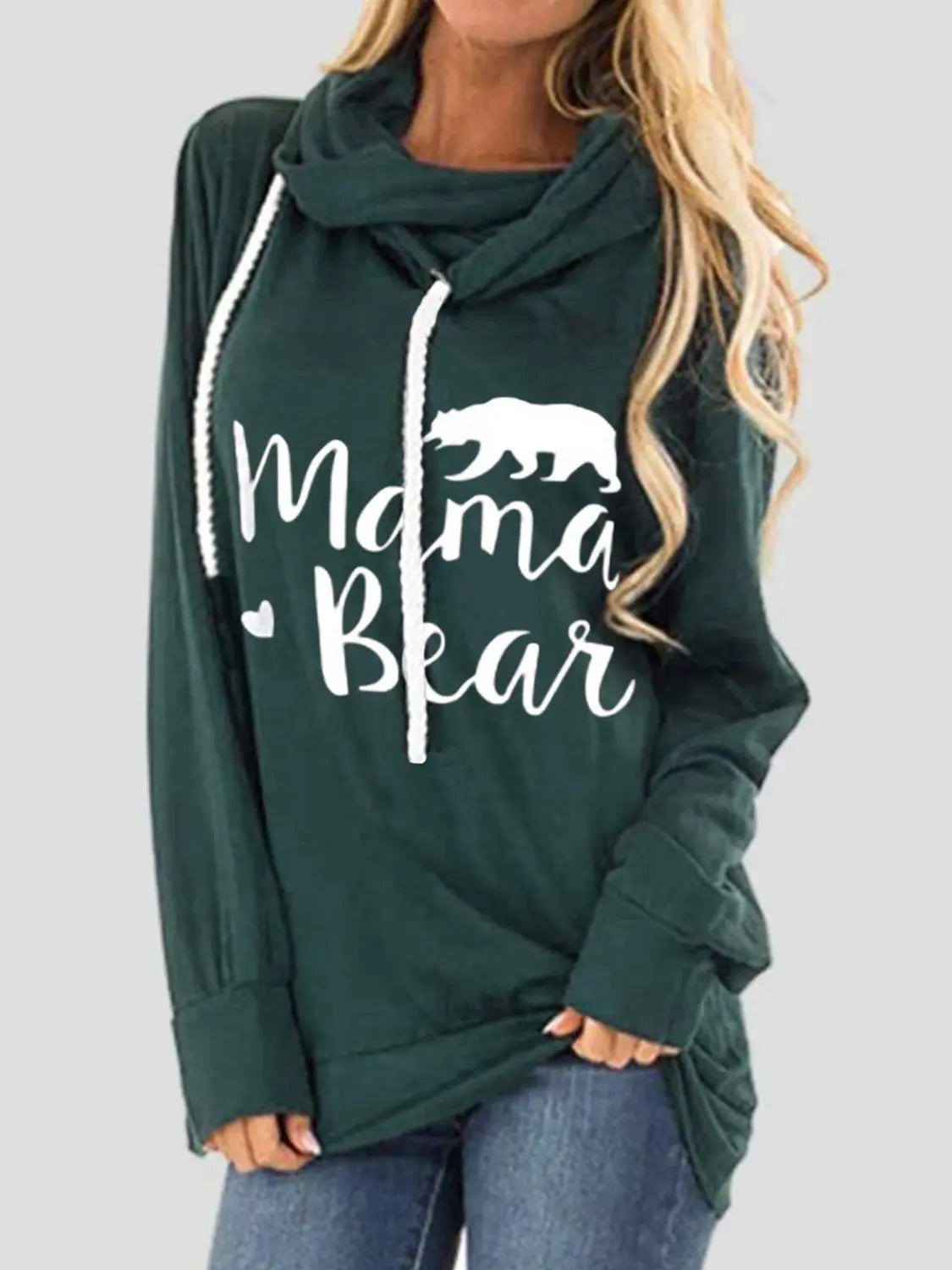 Mama Bear Drawstring Graphic Long Sleeve Pullover Hoodie Trendsi