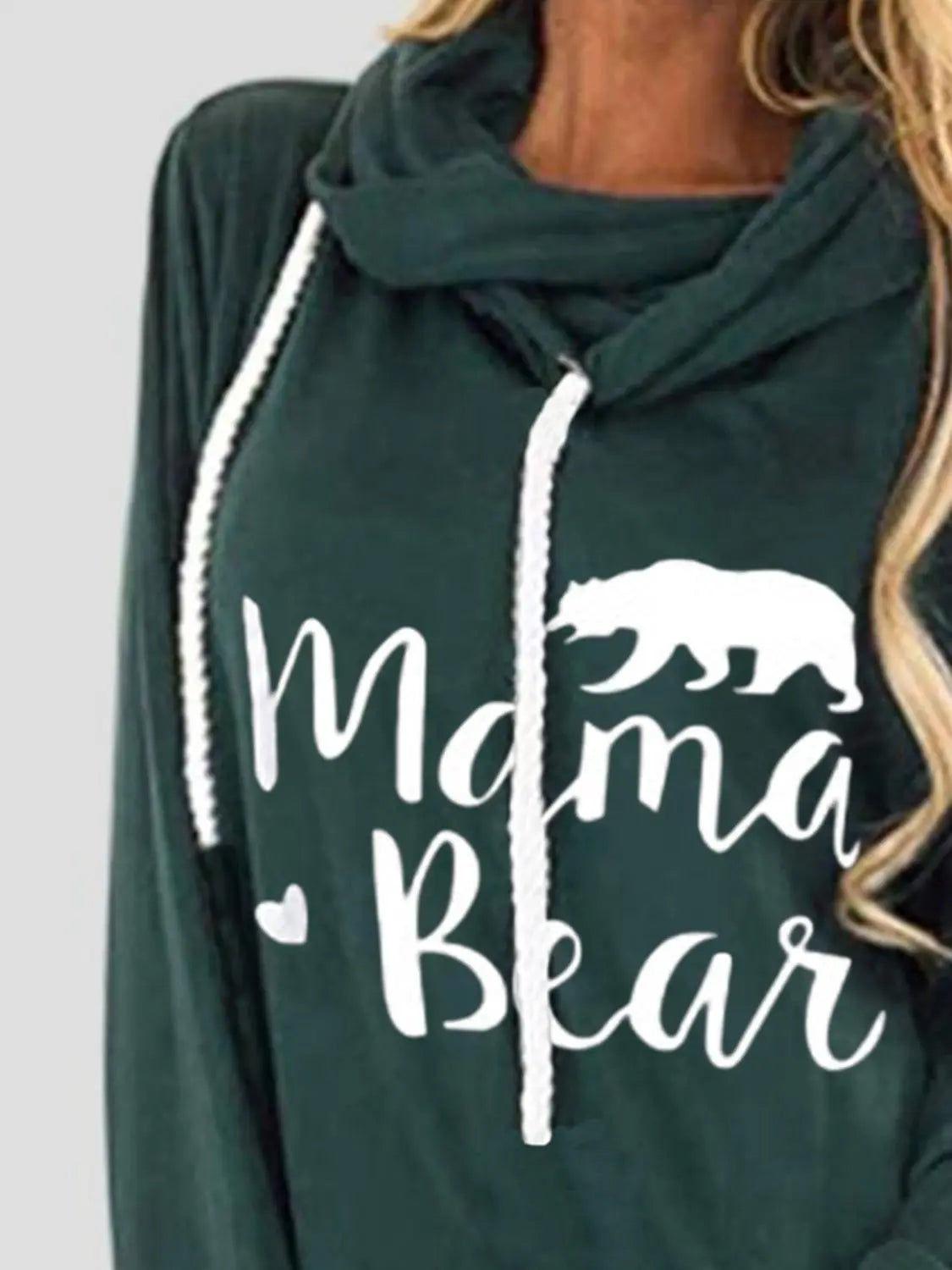 Mama Bear Drawstring Graphic Long Sleeve Pullover Hoodie Trendsi