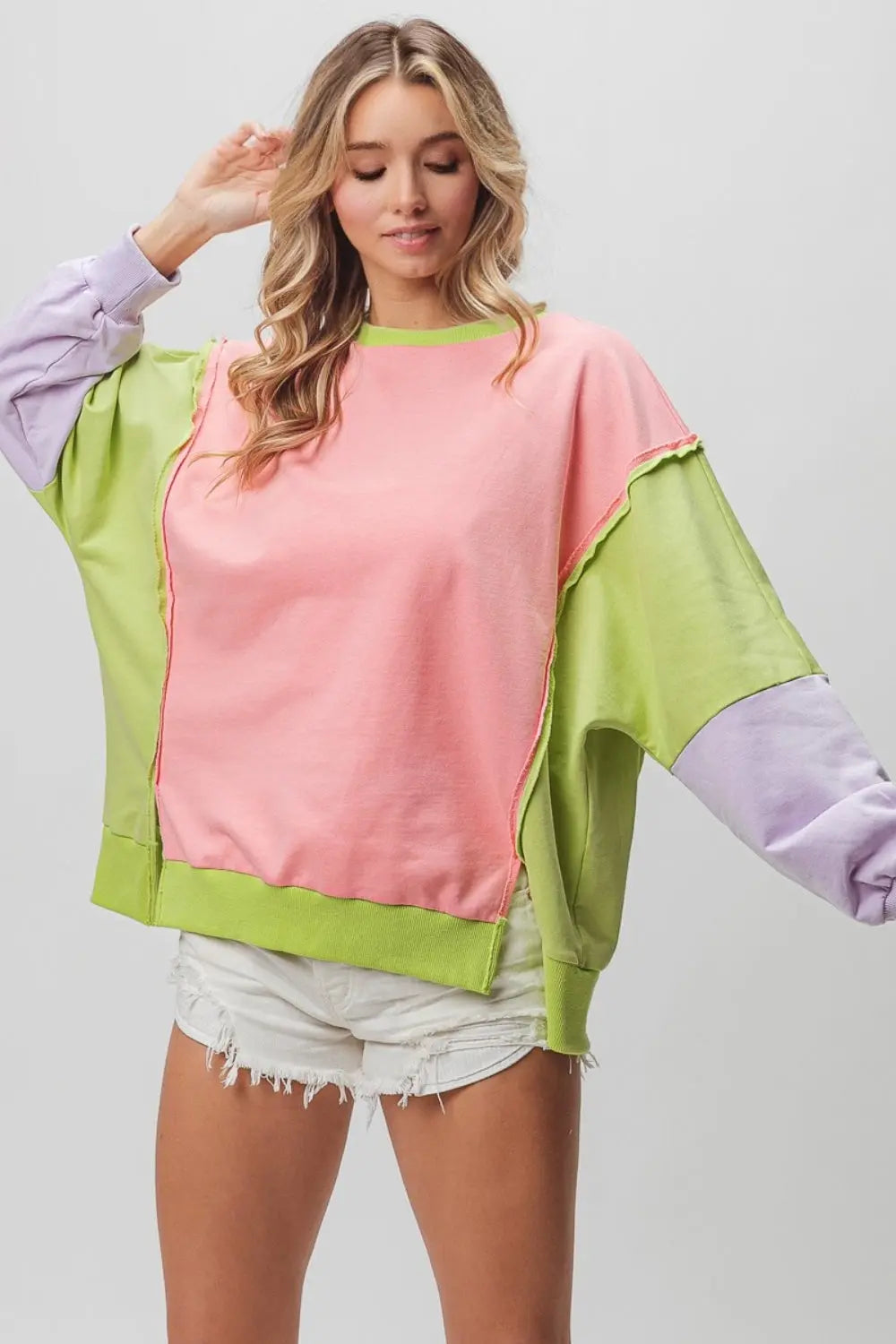 Pastel Washed Color Block Sweatshirt - Kittybear Krafts