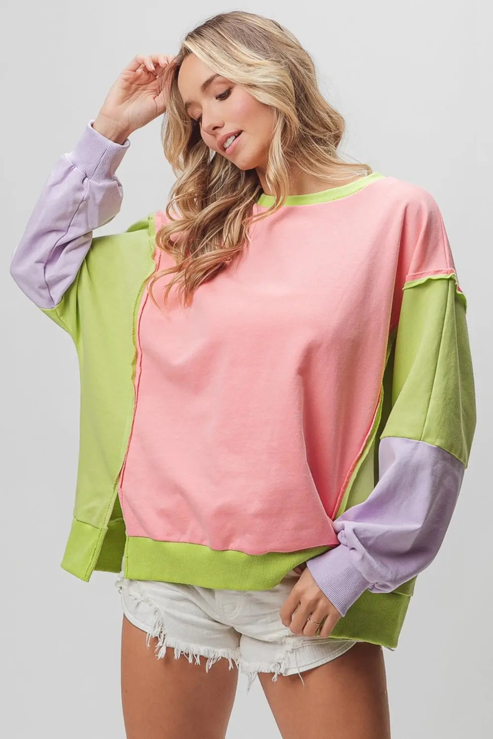 Pastel Washed Color Block Sweatshirt - Kittybear Krafts