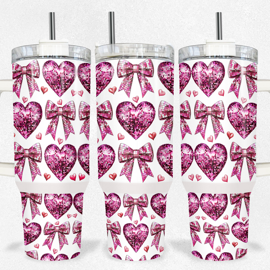 Pink Glitter Hearts and Bows 40oz Stainless Steel Tumbler