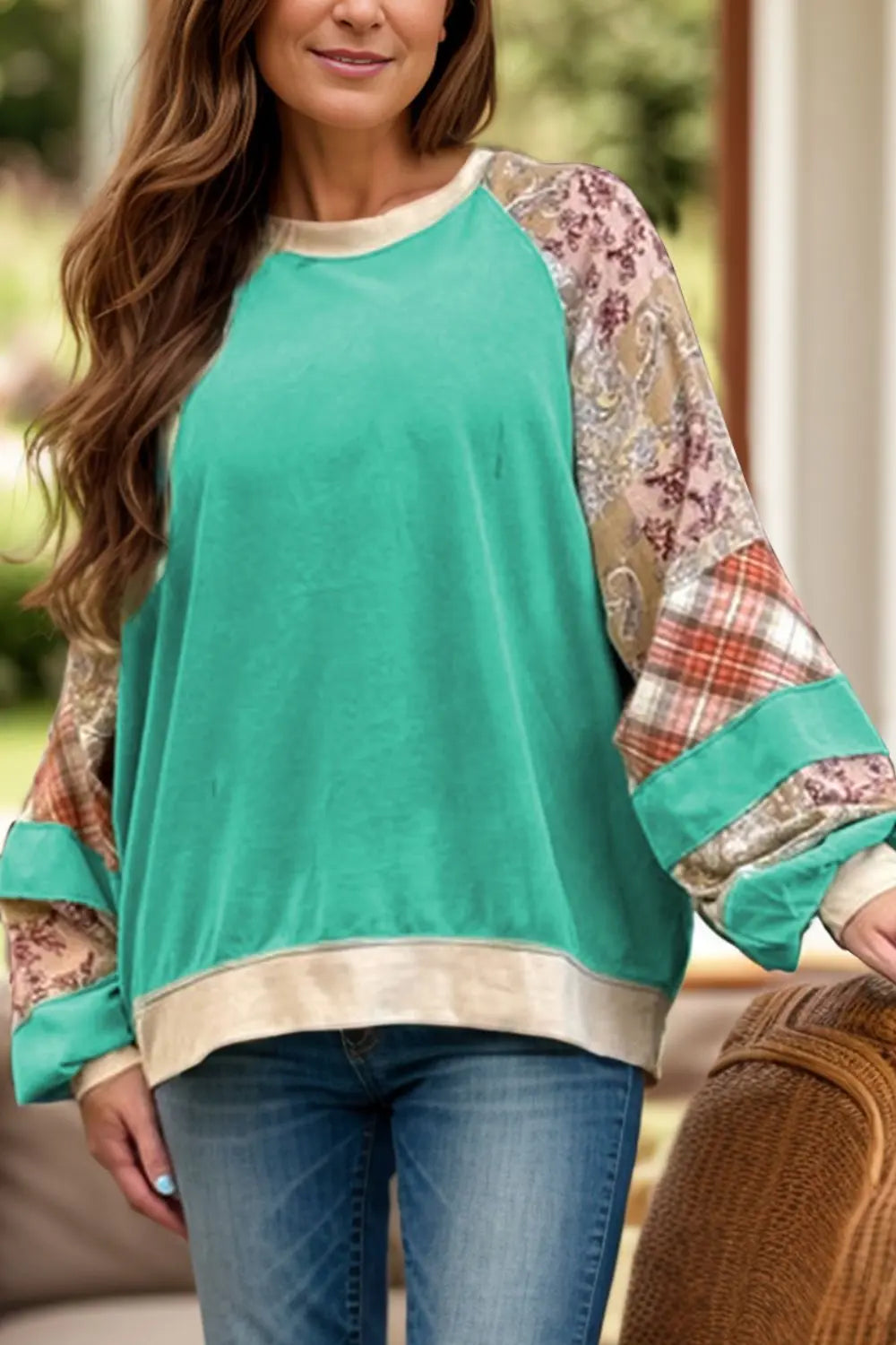 Plus Size Printed Raglan Sleeve Sweatshirt Trendsi