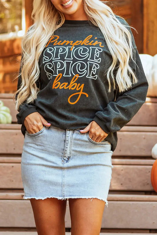 Pumpkin Spice Spice Baby Graphic Round Neck Long Sleeve Fall Sweat shirt - Kittybear Krafts